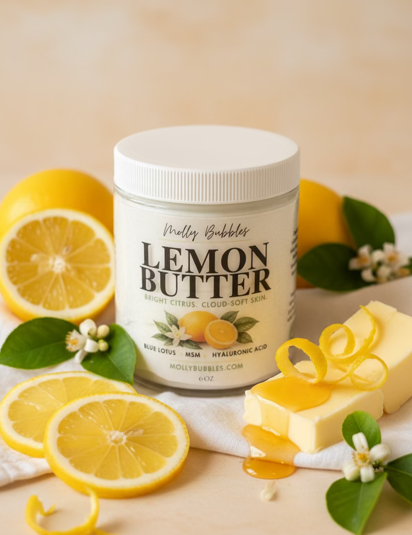 Lemon Butter - Herb infused -Bright, juicy hydration your skin can feel (Blue Lotus, chamomile, blackseed, Bakuchiol, Argan, Frankincense, Silk, MSM)