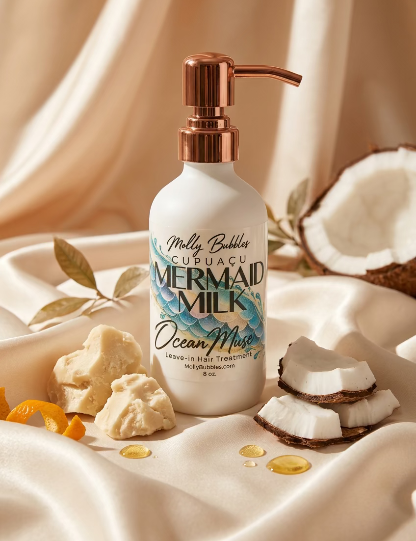Mermaid Milk- Leave- in Hair/ Curl Cream 8 oz Glass Bottle