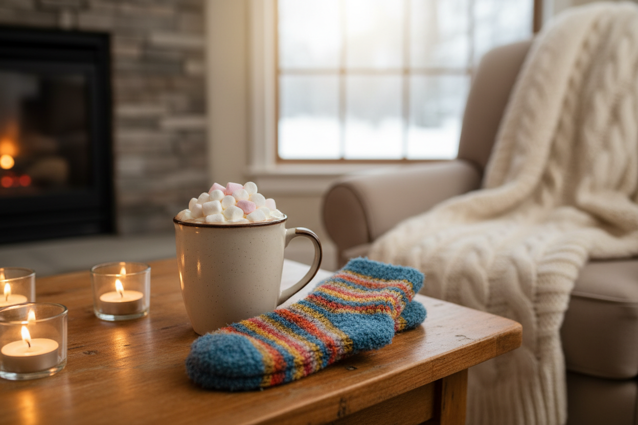 cozy hot cocoa and fuzzy socks