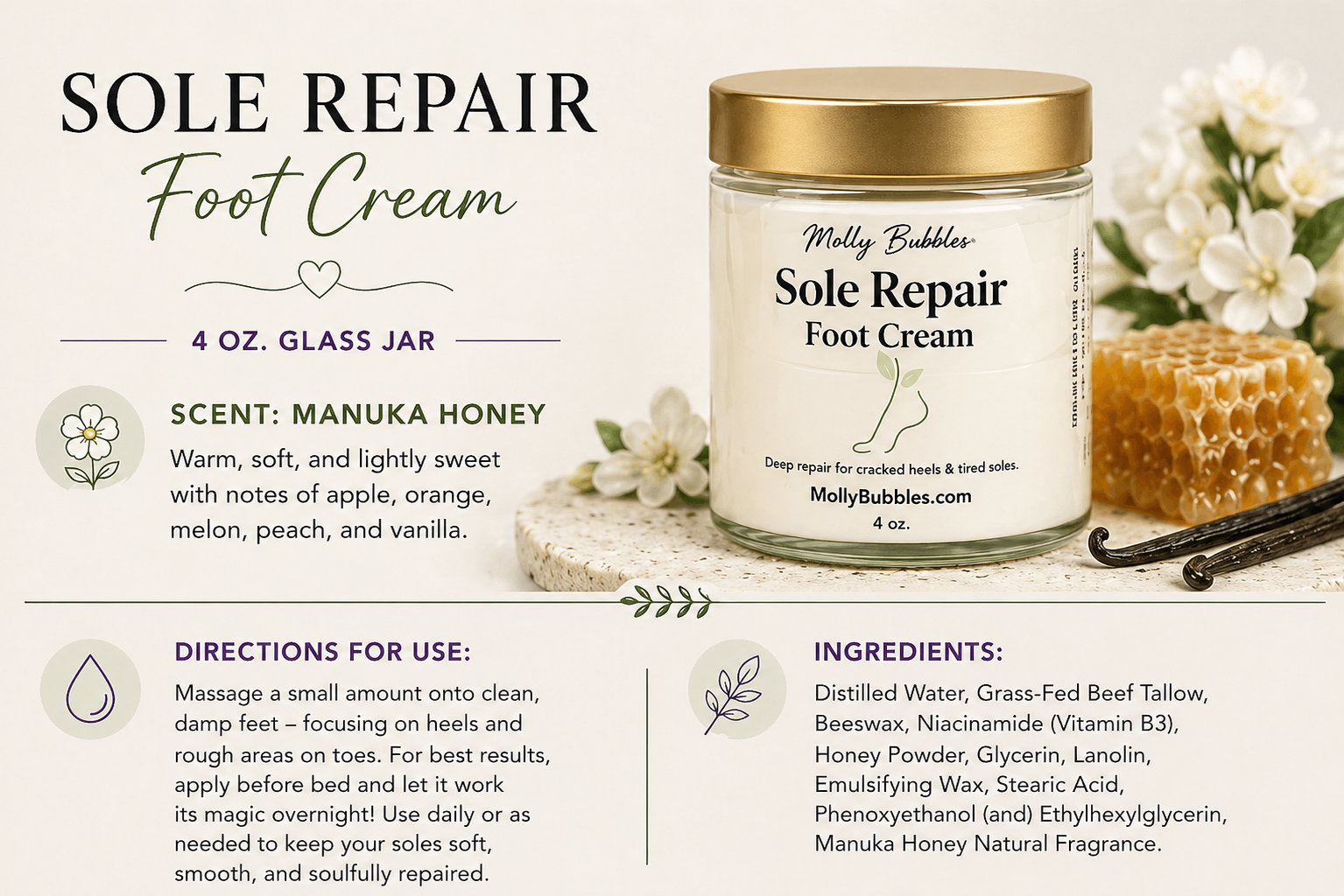 Sole Repair - Foot Cream 4oz Glass jar